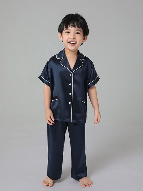 19 Momme Boys and Girls Short-sleeve Silk Pajamas Set